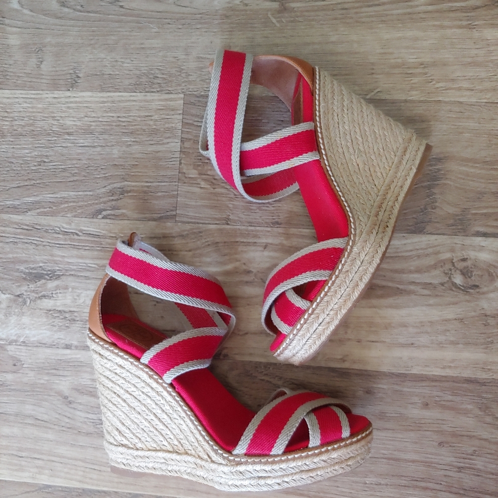 Tory Burch Espadrille Wedges Red WORN ONCE!